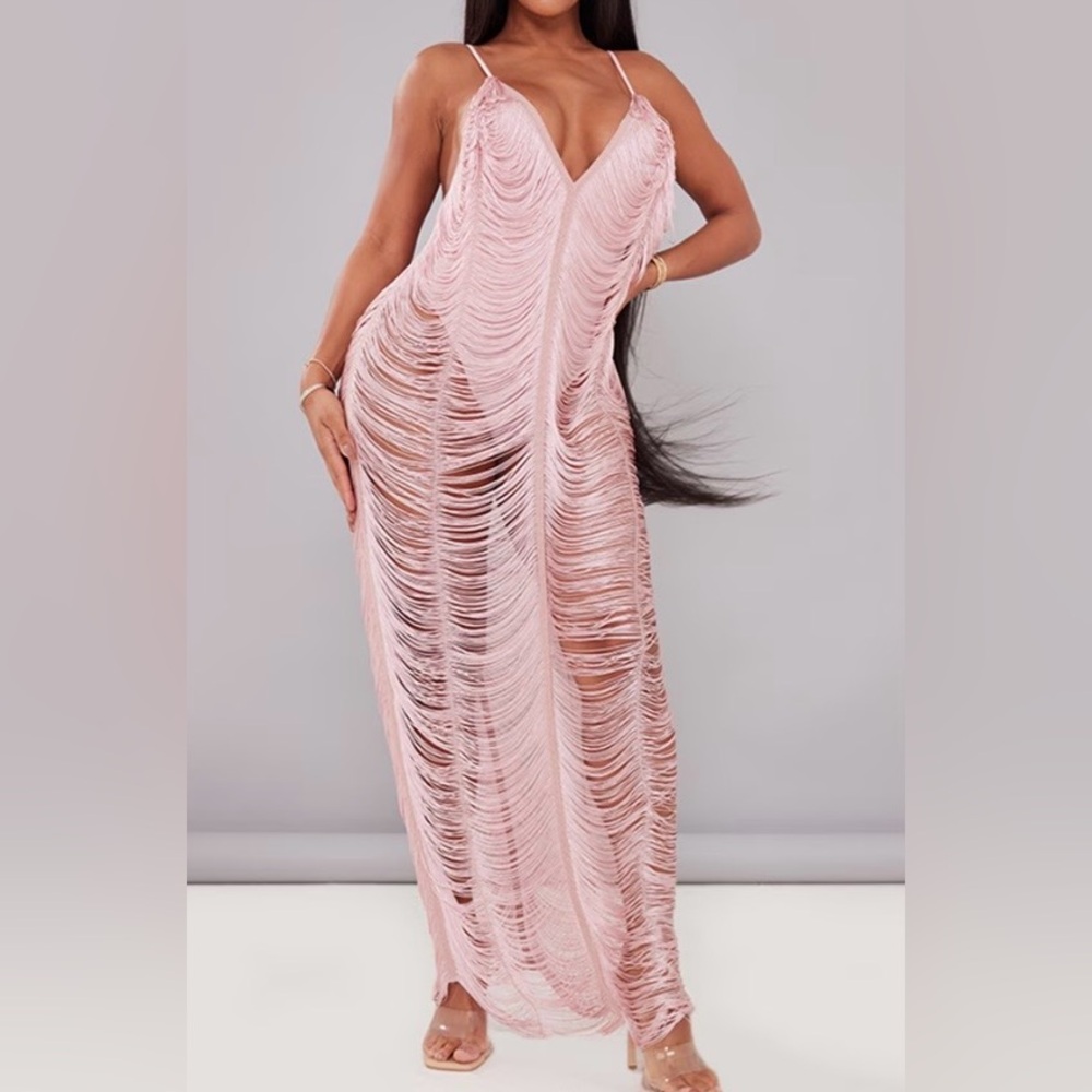 Elegant Pink Sheer Maxi Dress